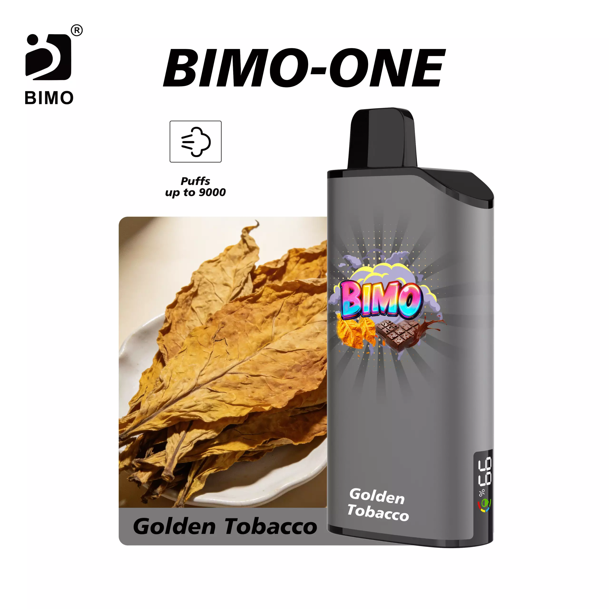 Smart Hardware Meets Rich Heritage Flavor: The BIMO ONE 9000 Puffs in Golden Tobac, featuring an integrated real-time monitoring display, available at Vapelink Aus.