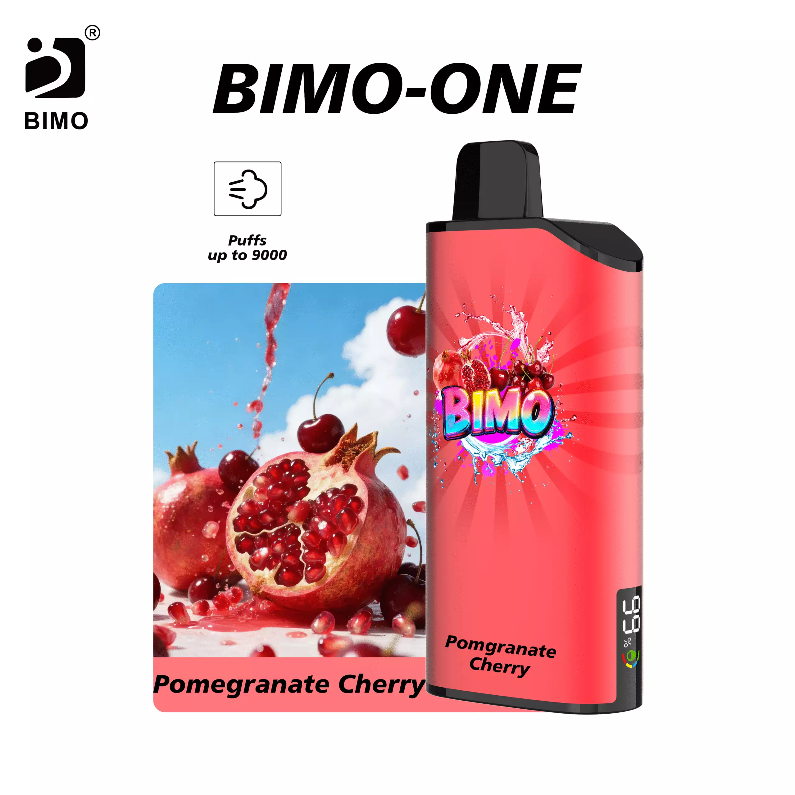 Smart Hardware Meets Rich Flavor: The BIMO ONE 9000 Puffs in Pomegranate Cherry, featuring a real-time tracking display, available at Vapelink Aus.