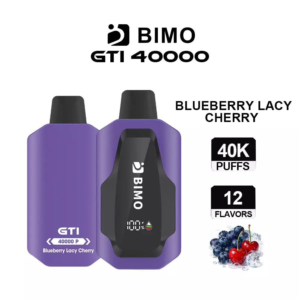 Next-Gen Lifespan Meets Ornate Berry Fusion: The BIMO GTI 40000 Puffs in Blueberry Lacy Cherry, equipped with a comprehensive tracking dashboard, available at Vapelink Aus.