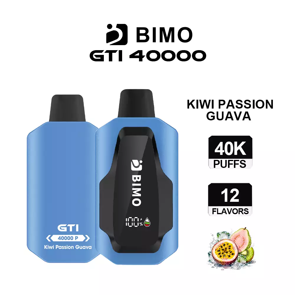 Next-Gen Lifespan Meets Premium Tropical Fusion: The BIMO GTI 40000 Puffs in Kiwi Passion Guava, equipped with a comprehensive tracking dashboard, available at Vapelink Aus.