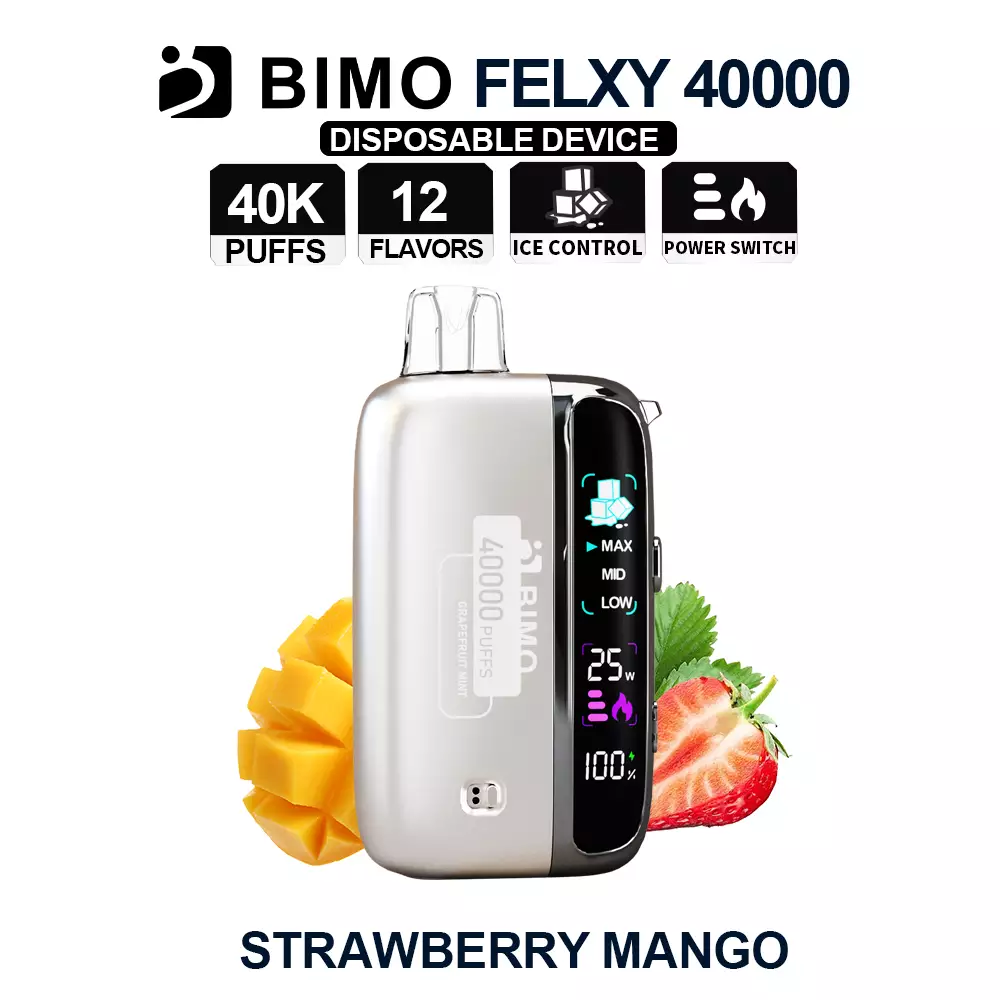 Next-Gen Lifespan Meets Luscious Sun-Ripened Fruits: The BIMO Felxy 40000 Kit in Strawberry Mango, equipped with a comprehensive tracking dashboard, available at Vapelink Aus.