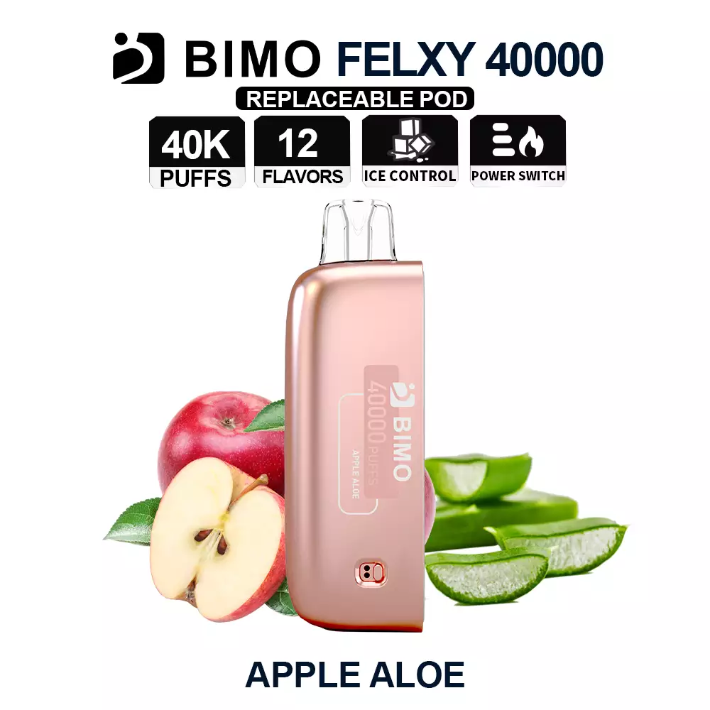 Next-Gen Longevity Meets Crisp Botanical Refreshment: The replacement BIMO Felxy 40000 Pod in Apple Aloe, engineered for the Felxy smart ecosystem, available at Vapelink Aus.
