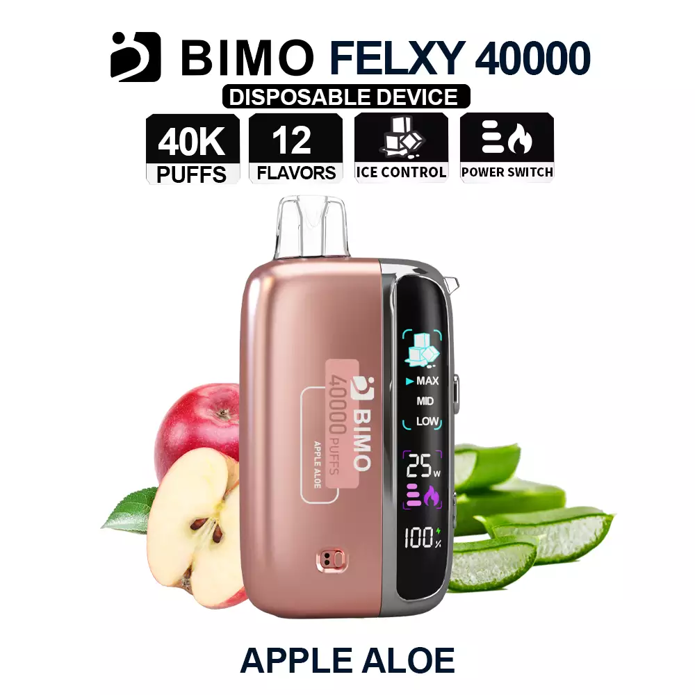 Next-Gen Lifespan Meets Crisp Botanical Refreshment: The BIMO Felxy 40000 Kit in Apple Aloe, equipped with a comprehensive tracking dashboard, available at Vapelink Aus.