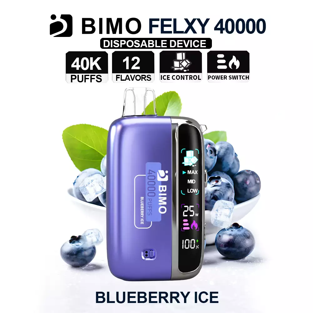 Next-Gen Lifespan Meets Frost-Kissed Forest Fruits: The BIMO Felxy 40000 Kit in Blueberry Ice, equipped with a comprehensive tracking dashboard, available at Vapelink Aus.