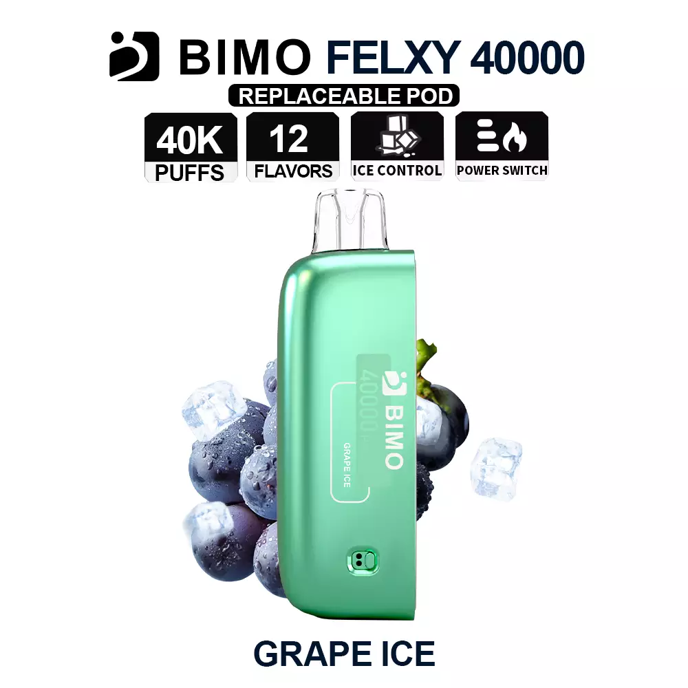 : Next-Gen Longevity Meets Sub-Zero Vineyard Freshness: The replacement BIMO Felxy 40000 Pod in Grape Ice, engineered for the Felxy smart ecosystem, available at Vapelink Aus.