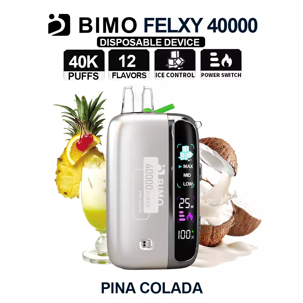 Next-Gen Lifespan Meets Smooth Tropical Paradise: The BIMO Felxy 40000 Kit in Pina Colada, equipped with a comprehensive tracking dashboard, available at Vapelink Aus.