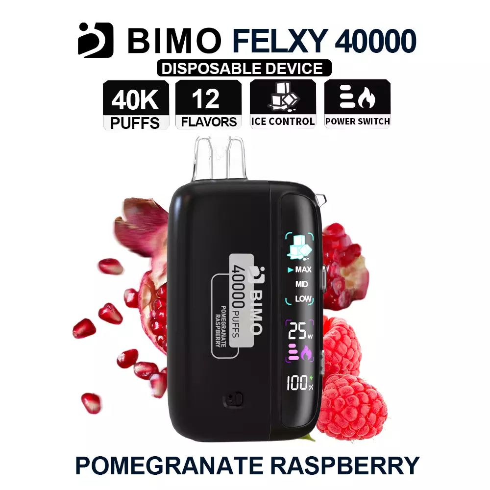 Next-Gen Lifespan Meets Deep Ruby Fruit Fusion: The BIMO Felxy 40000 Kit in Pomegranate Raspberry, equipped with a comprehensive tracking dashboard, available at Vapelink Aus.