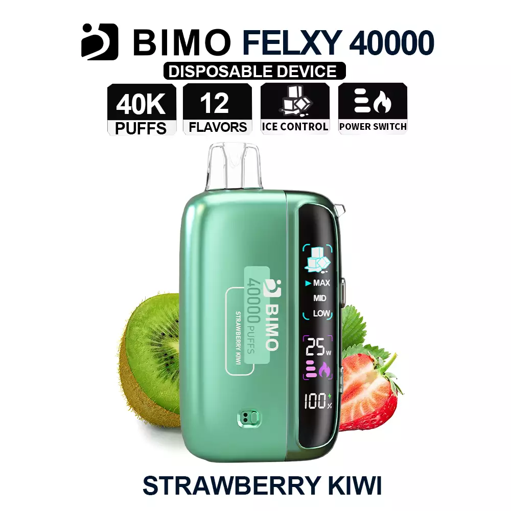 Next-Gen Lifespan Meets Tangy Summer Fusion: The BIMO Felxy 40000 Kit in Strawberry Kiwi, equipped with a comprehensive tracking dashboard, available at Vapelink Aus.