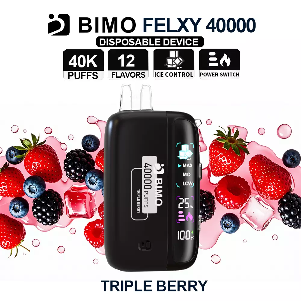 Next-Gen Lifespan Meets Deep Forest Fruit Fusion: The BIMO Felxy 40000 Kit in Triple Berry, equipped with a comprehensive tracking dashboard, available at Vapelink Aus.